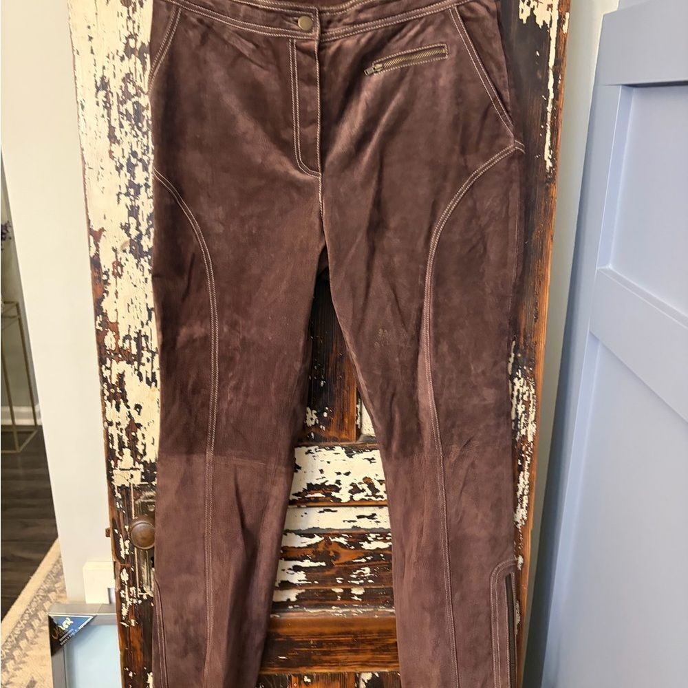 Newport News Leather Suede vintage Moto Pants  size 12 with YKK Zipper.